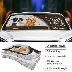 Photo personnalisée : La vie est meilleure avec des bébés à fourrure ! Pare-soleil de pare-brise de voiture personnalisé pour chien et chat, protection de fenêtre de voiture ! Cadeau pour propriétaires et amoureux des animaux.