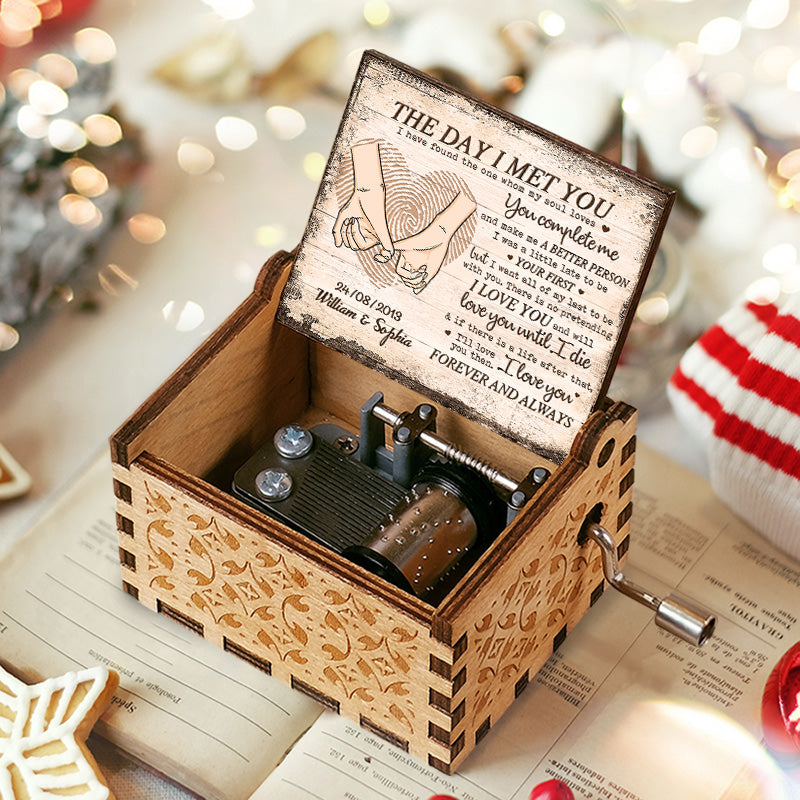 3.7" Custom Photo The Day I Met You - Couple Personalized Custom Music Box - Gift For Husband Wife, Anniversary