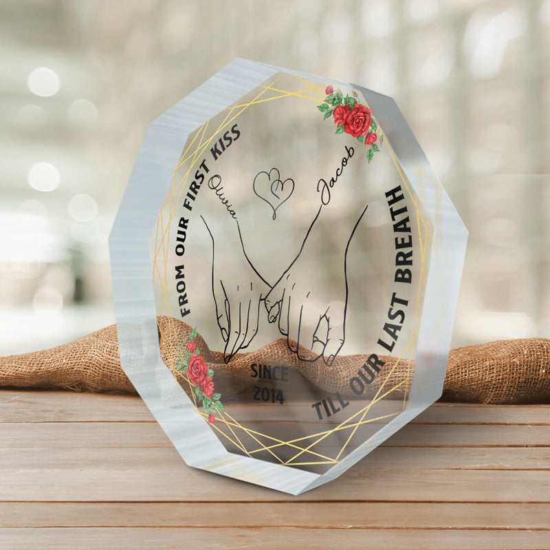 Depuis notre premier baiser - Plaque acrylique personnalisée en forme de nonagone pour couple - Cadeau pour mari et femme, anniversaire