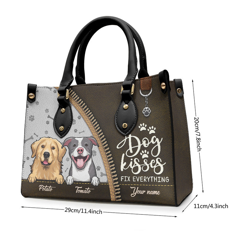 Les bisous de chien réparent tout - Sac à main en cuir personnalisé pour chien - Cadeau pour propriétaires et amoureux des animaux
