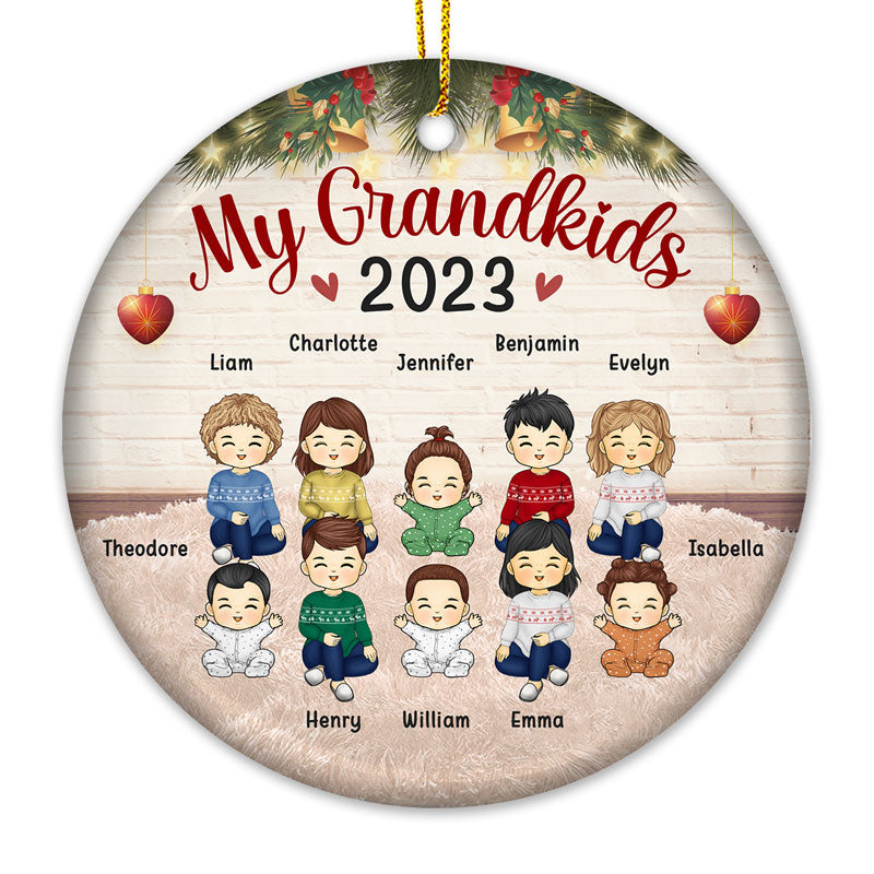 Mes petits-enfants sont mes préférés - Ornement personnalisé familial - Forme ronde en céramique - Cadeau de Noël pour les membres de la famille