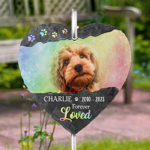 Photo personnalisée « Forever Loved » - Mémorial personnalisé en forme de cœur avec ardoise et crochet - Cadeau de condoléances pour les propriétaires et les amoureux des animaux