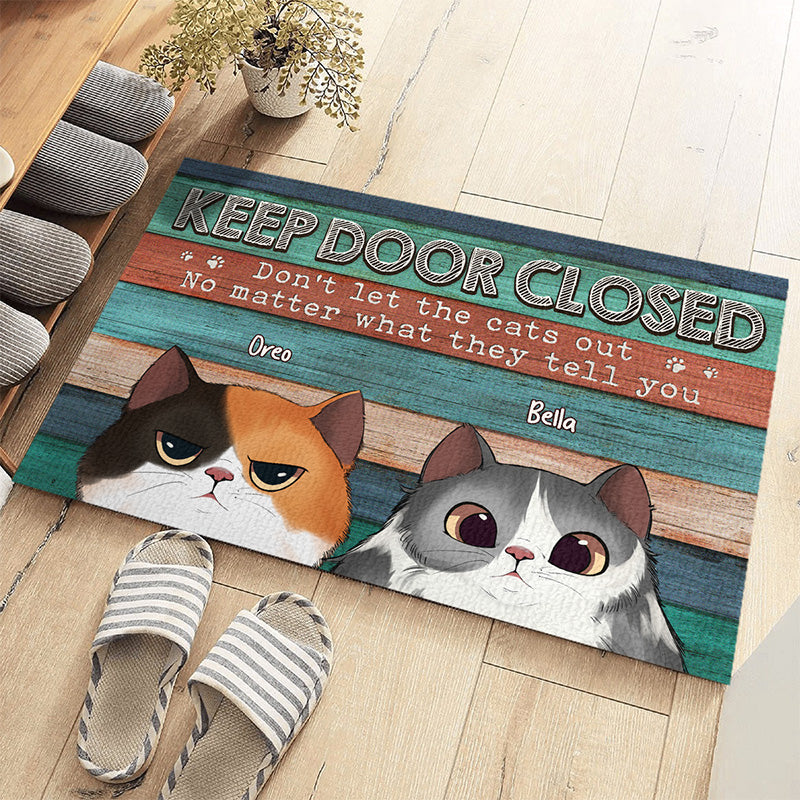 Ne laissez pas sortir les chats ni entrer les policiers ! Tapis décoratif personnalisé pour chat ! Cadeau pour les propriétaires et les amoureux des animaux.