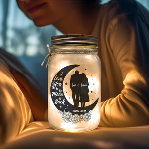Je t'aime jusqu'à la lune et retour - Couple personnalisé Mason Jar Light - Cadeau pour mari et femme, anniversaire