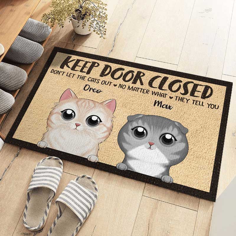 Ne laissez pas sortir mes petits animaux à fourrure ! Tapis décoratif personnalisé pour chat ! Cadeau pour les propriétaires et les amoureux des animaux.