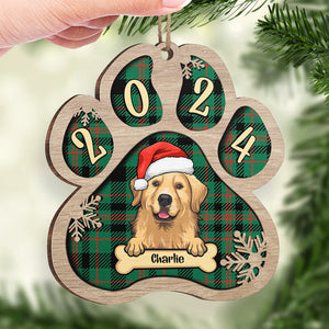Décoration de Noël personnalisée en bois en forme de patte - Chien, chat et neige - Motif à carreaux Buffalo - Image de téléchargement de décoration personnalisée, cadeau pour les amoureux des animaux