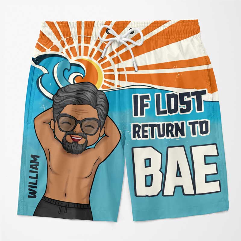 Si je suis perdu, retourne voir mon chéri - Short de plage hawaïen personnalisé et amusant pour couple - Cadeau de vacances d'été, cadeau de fête d'anniversaire pour mari et femme