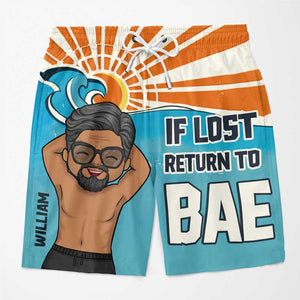Si je suis perdu, retourne voir mon chéri - Short de plage hawaïen personnalisé et amusant pour couple - Cadeau de vacances d'été, cadeau de fête d'anniversaire pour mari et femme