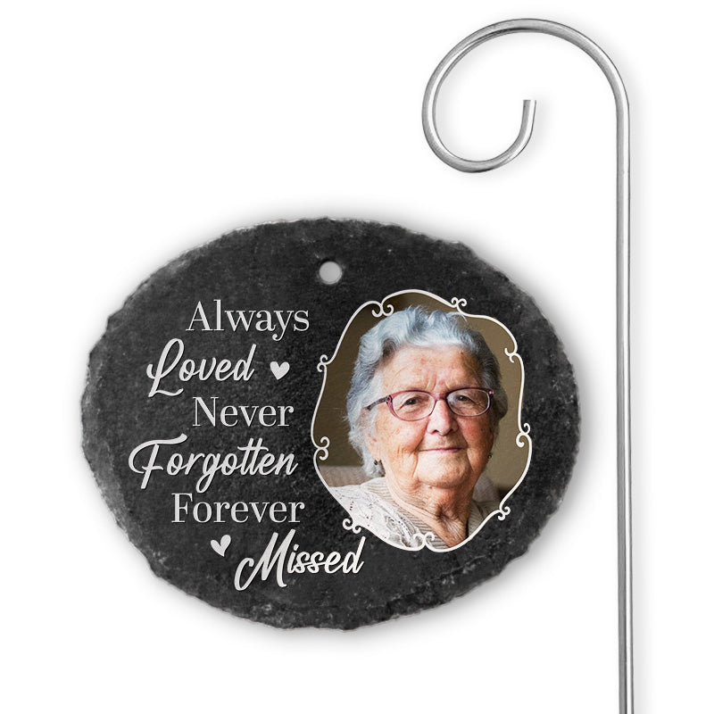 Photo personnalisée que vous n'oublierez jamais - Mémorial personnalisé Ardoise de jardin commémorative et crochet - Cadeau de condoléances pour les membres de la famille