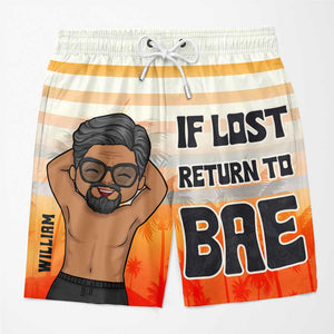 Return To Bae If Lost - Funny Personalized Custom Tropical Hawaiian Aloha Couple Beach Shorts - Summer Vacation Gift, Birthday Party Gift For Husband Wife