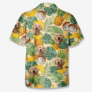 T-shirt hawaïen tropical unisexe personnalisé avec photo « Fruity Juicy Summer » pour chien et chat - Cadeau idéal pour les vacances d'été, les propriétaires d'animaux et les amoureux des animaux.