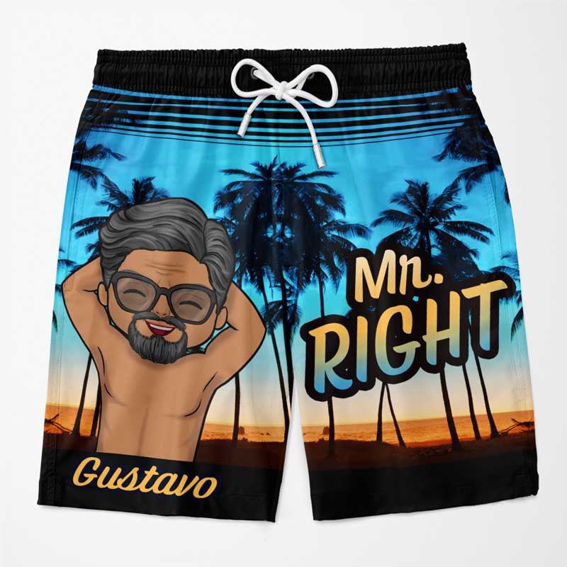Mr Right &amp; Mrs Always Right - Short de plage hawaïen personnalisé et amusant pour couple - Cadeau de vacances d'été, cadeau de fête d'anniversaire pour mari et femme