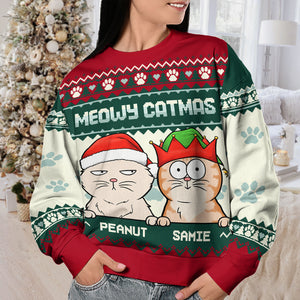 Meowy Catmas - Sweat-shirt personnalisé pour chien et chat - Pull unisexe en laine - Cadeau de Noël pour propriétaires et amoureux des animaux