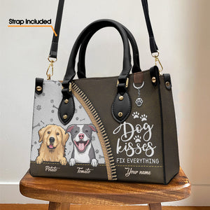Les bisous de chien réparent tout - Sac à main en cuir personnalisé pour chien - Cadeau pour propriétaires et amoureux des animaux
