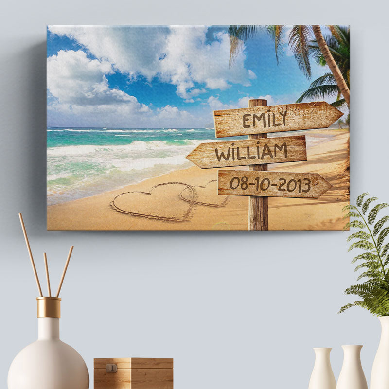 Pour toujours et à jamais - Toile horizontale personnalisée pour couple - Cadeau pour mari et femme, anniversaire