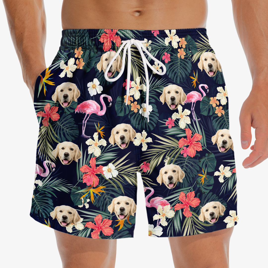 Short de plage hawaïen tropical personnalisé avec photo de vitamine mer - Cadeau idéal pour les vacances d'été, les anniversaires et les amoureux des animaux.