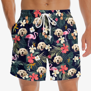 Short de plage hawaïen tropical personnalisé avec photo de vitamine mer - Cadeau idéal pour les vacances d'été, les anniversaires et les amoureux des animaux.