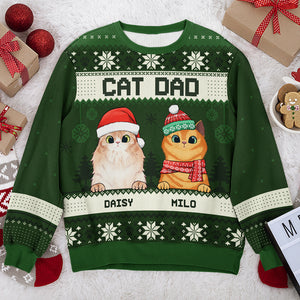 Joyeux Noël, papa chat, maman chat - Sweat-shirt de Noël unisexe personnalisé, sweat-shirt en laine, sweat-shirt imprimé intégral - Cadeau pour les amoureux des chats, les amoureux des animaux, cadeau de Noël