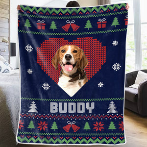 Couverture personnalisée avec photo de Noël « Amour à quatre pattes » pour chien et chat – Cadeau de Noël pour les propriétaires et les amoureux des animaux