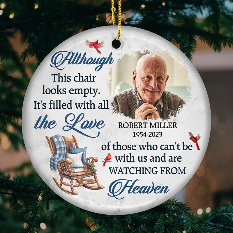Photo personnalisée remplie de tout l'amour - Ornement personnalisé commémoratif personnalisé - Forme ronde en céramique - Cadeau de Noël, cadeau de condoléances pour les membres de la famille