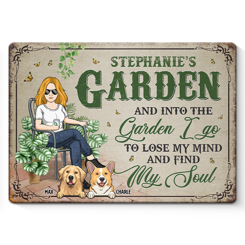 Je vais perdre la tête et trouver mon âme - Plaque en métal personnalisée pour chien - Cadeau de pendaison de crémaillère pour propriétaires d'animaux, amoureux des animaux et amateurs de jardinage