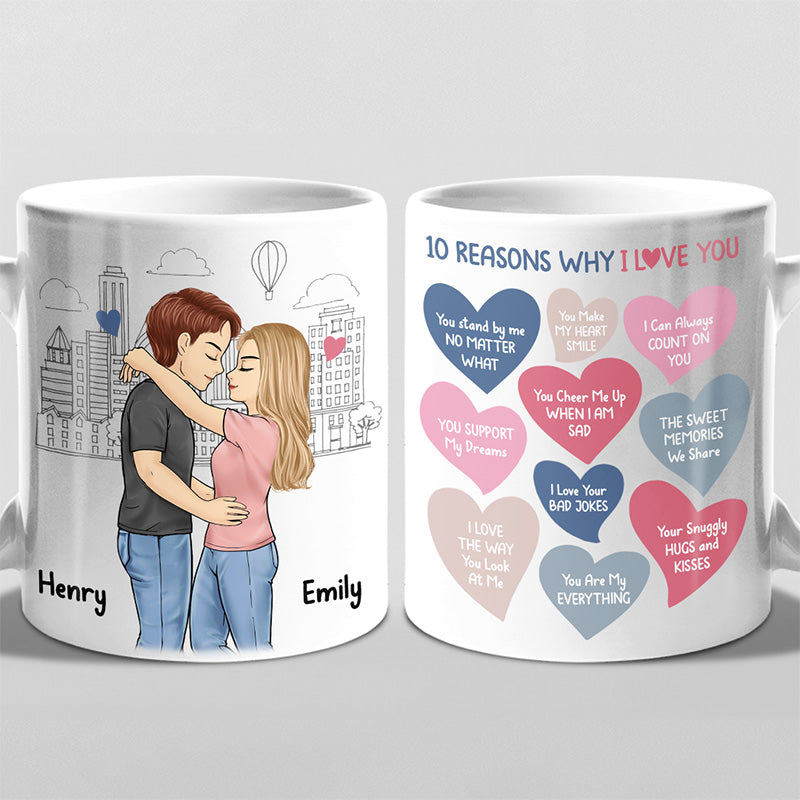 10 raisons pour lesquelles je t'aime - Mug personnalisé pour couple - Cadeau pour mari et femme, anniversaire