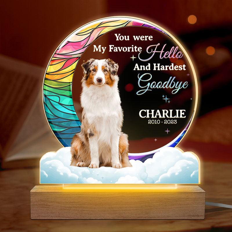 Photo personnalisée « Mon adieu le plus dur » – Lampe LED 3D personnalisée en forme de mémorial – Cadeau de condoléances pour les propriétaires et les amoureux des animaux