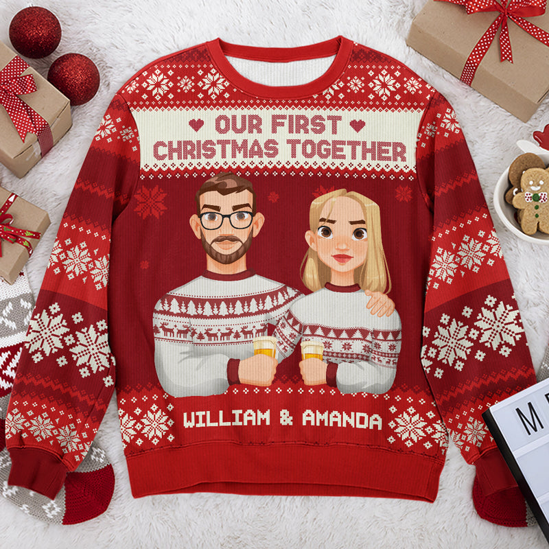 Notre premier Noël ensemble - Sweat-shirt personnalisé pour couple - Pull en laine unisexe - Cadeau de Noël pour mari et femme, anniversaire