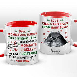 Tasse personnalisée avec photo « Bisous et coups de pied du ventre de bébé » - Cadeau de Noël pour les premiers parents