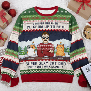 Papa chat super sexy - Sweat-shirt personnalisé avec chat - Pull en laine unisexe - Cadeau de Noël pour les propriétaires et les amoureux des animaux