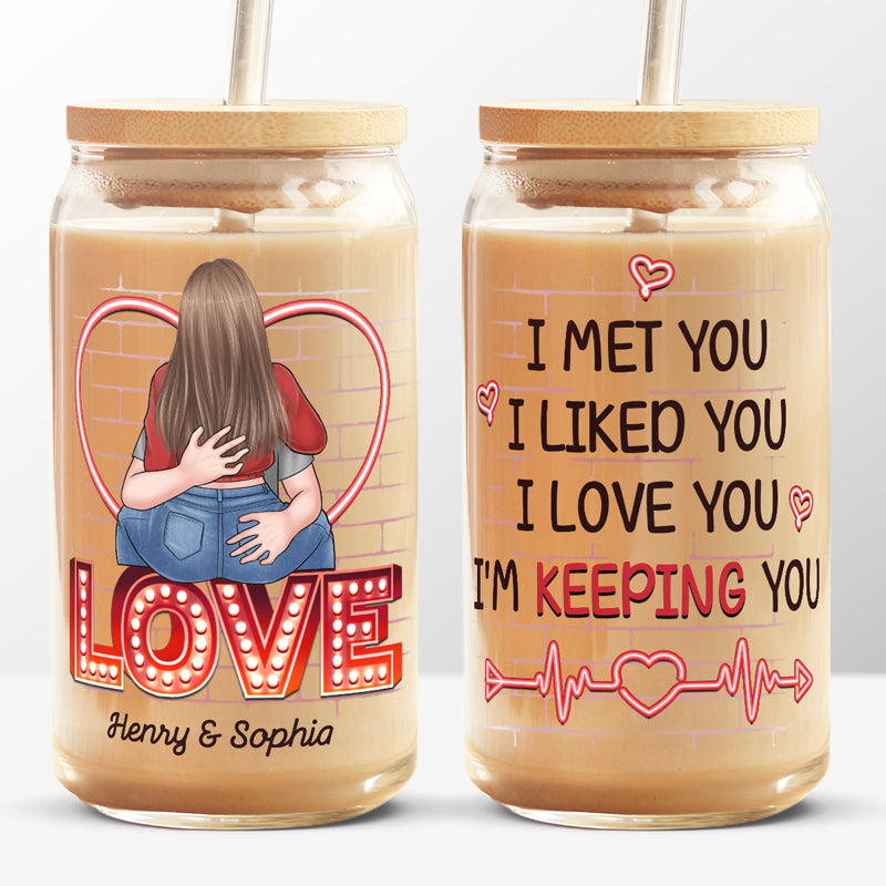 Je t'aime, je te garde - Tasse en verre personnalisée pour couple, tasse à café glacé - Cadeau pour mari et femme, anniversaire