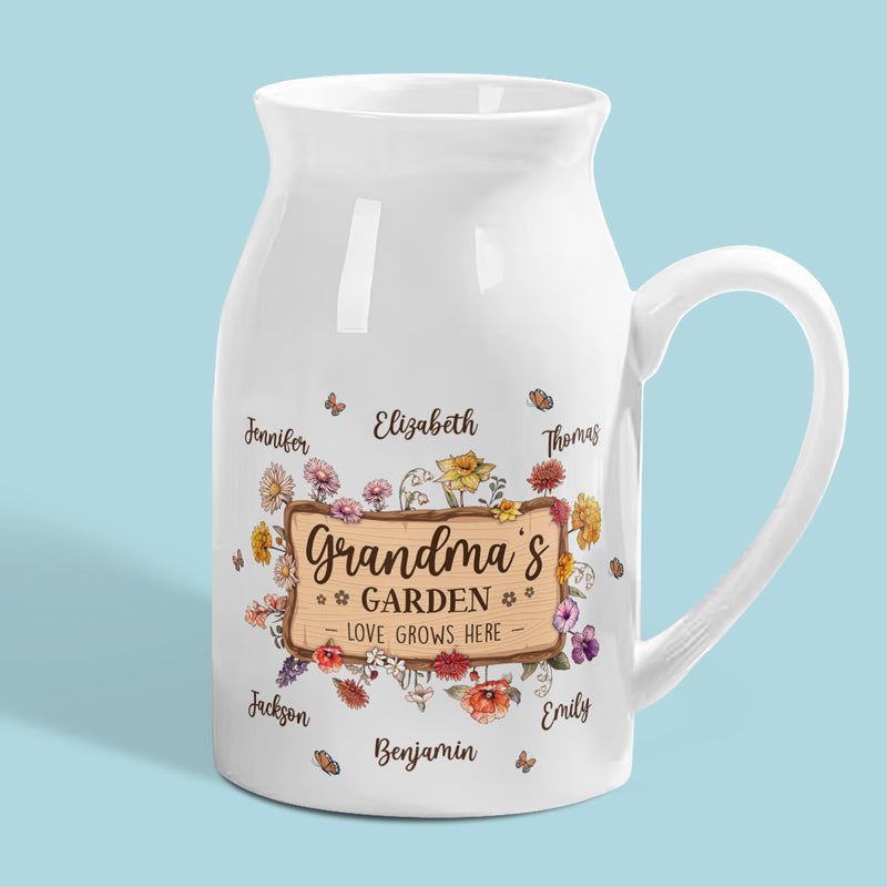 L'amour du jardin de grand-mère pousse ici - Vase à fleurs personnalisé pour la décoration intérieure de la famille - Cadeau de pendaison de crémaillère pour maman et grand-mère