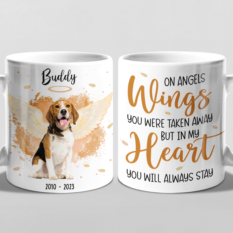 Photo personnalisée dans mon cœur, tu resteras toujours - Tasse personnalisée commémorative - Cadeau de condoléances pour les propriétaires d'animaux de compagnie et les amoureux des animaux