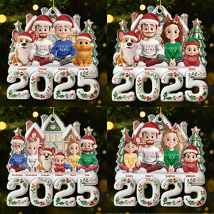 Custom Acrylic Ornament - Personalized Christmas Birthday Gifts For Family, Dog Cat Lovers - Our Happy Place, Right Here