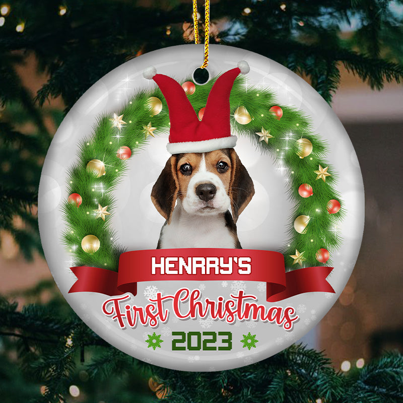 Custom Photo Pawsitively Excited For The First Christmas - Dog & Cat Personalized Custom Ornament - Ceramic Round Shaped - Christmas Gift For Pet Owners, Pet Lovers