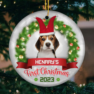 Custom Photo Pawsitively Excited For The First Christmas - Dog & Cat Personalized Custom Ornament - Ceramic Round Shaped - Christmas Gift For Pet Owners, Pet Lovers