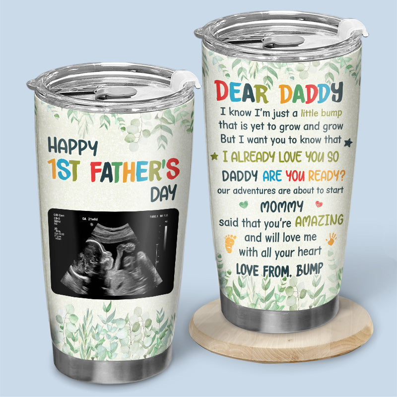 Photo personnalisée Nos aventures sont sur le point de commencer - Gobelet personnalisé familial - Cadeau de fête des pères, d'anniversaire pour le premier papa
