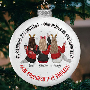 Notre amitié est infinie - Boule plate blanche personnalisée pour meilleure amie - Cadeau de Noël pour meilleures amies, meilleures amies, sœurs