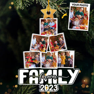 Photo personnalisée Notre arbre du bonheur - Ornement personnalisé familial - Forme personnalisée en acrylique - Cadeau de Noël pour les membres de la famille