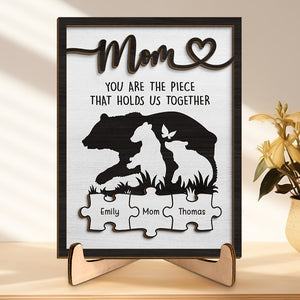 Maman, tu es le lien qui nous unit - Plaque en bois personnalisée à 2 couches avec support - Cadeau de pendaison de crémaillère pour maman et grand-mère