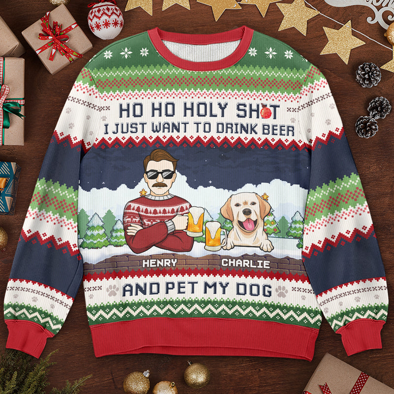 Boire de la bière et caresser mon chien ! Sweat-shirt personnalisé pour chien, moche et personnalisé ! Pull unisexe en laine ! Cadeau de Noël pour les propriétaires et les amoureux des animaux.