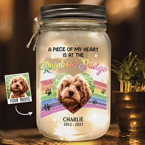 Photo personnalisée, brillez toujours dans mon cœur ! Lampe commémorative personnalisée en pot Mason ! Cadeau de condoléances pour les propriétaires et les amoureux des animaux.