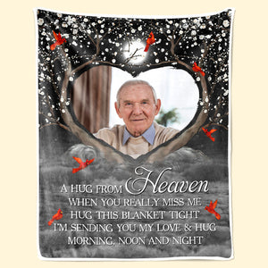Couverture personnalisée avec photo « Un câlin du ciel quand tu me manques vraiment » - Cadeau de Noël, cadeau de condoléances pour les membres de la famille