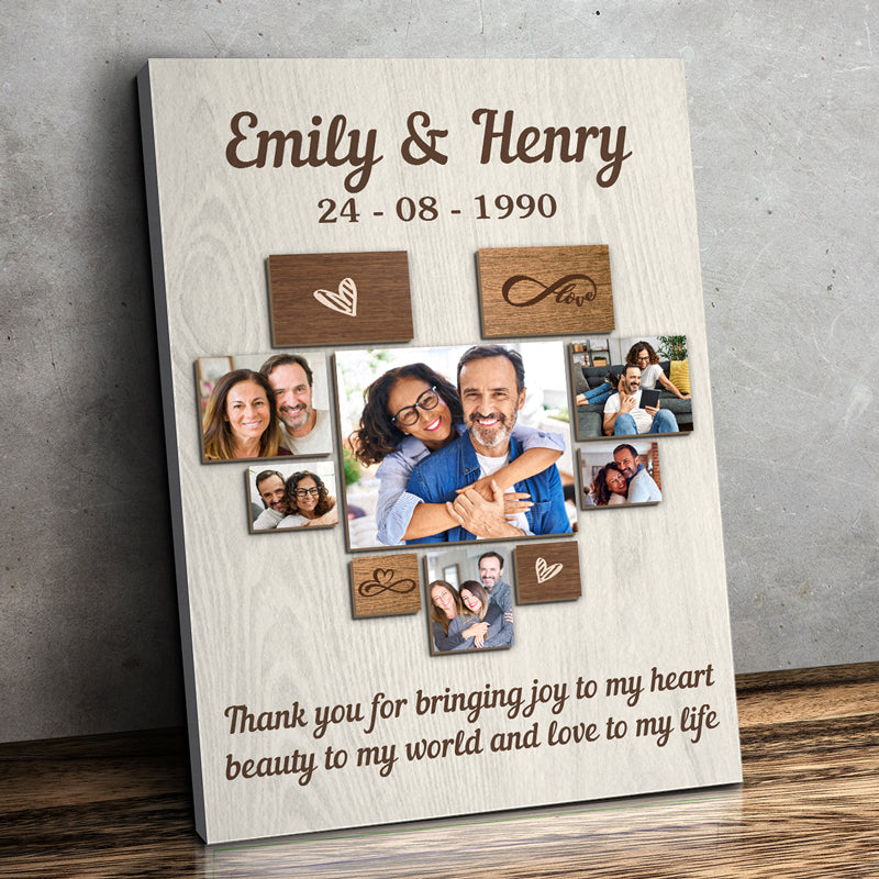 Custom Photo Thanks For Bringing Joy To My Heart - Couple Personalized Custom Vertical Canvas - Gift For Husband Wife, Anniversary