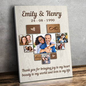 Custom Photo Thanks For Bringing Joy To My Heart - Couple Personalized Custom Vertical Canvas - Gift For Husband Wife, Anniversary