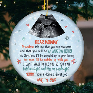 Photo personnalisée « Vous serez une mère formidable » - Ornement personnalisé familial - Forme ronde en céramique - Cadeau de Noël pour la première maman