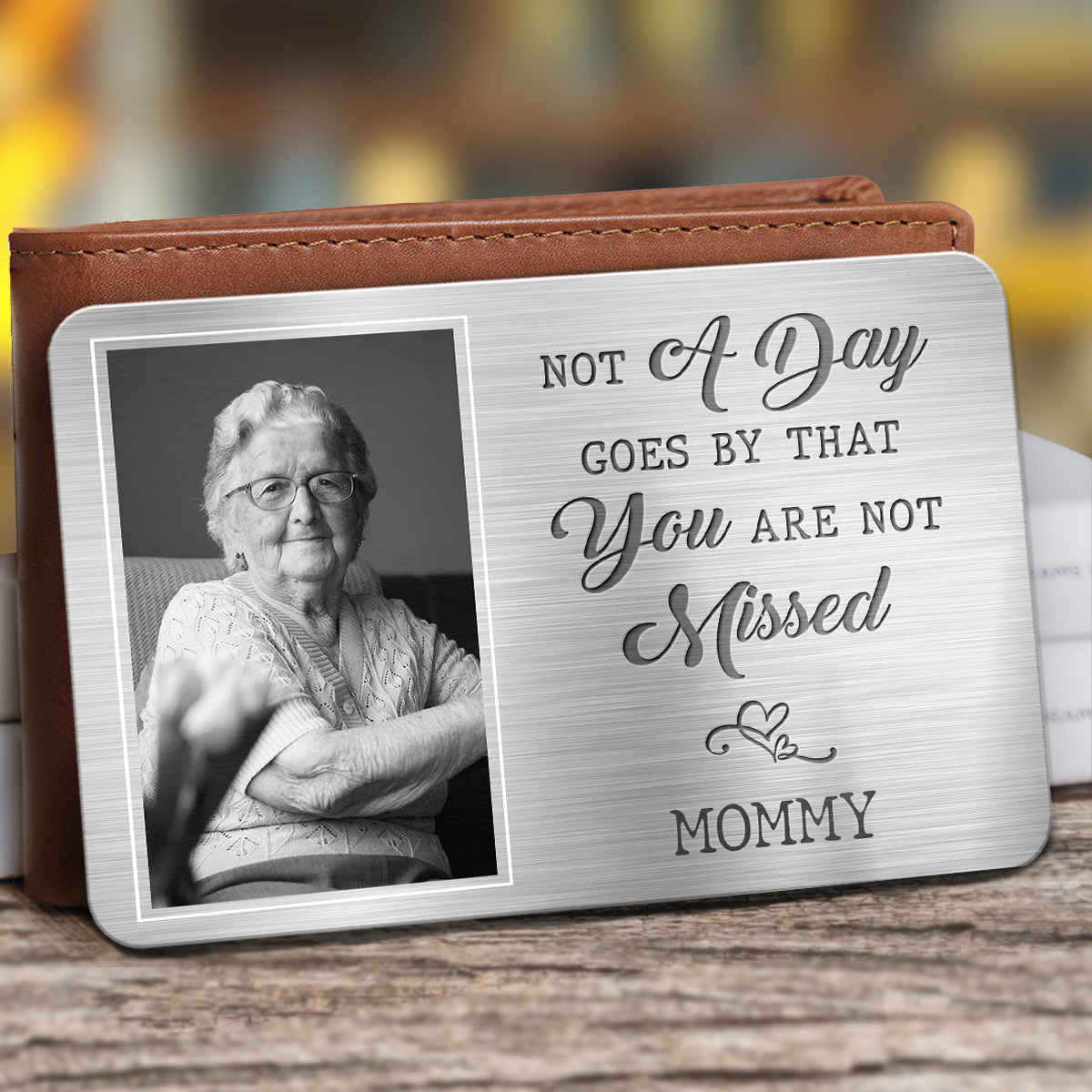 Photo personnalisée Je te porterai avec moi jusqu'à ce que je te revoie - Carte portefeuille personnalisée en aluminium commémorative - Cadeau de condoléances pour les membres de la famille