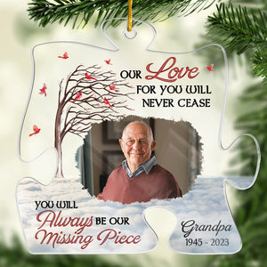 Photo personnalisée que vous vivez toujours dans nos cœurs - Ornement personnalisé commémoratif personnalisé - Forme de puzzle en acrylique - Cadeau de Noël, cadeau de condoléances pour les membres de la famille