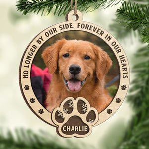 Photo personnalisée : « N'êtes plus à nos côtés, à jamais dans nos cœurs » – Ornement commémoratif personnalisé – Forme en bois personnalisée – Cadeau de Noël, cadeau de condoléances pour les propriétaires d'animaux et les amoureux des animaux