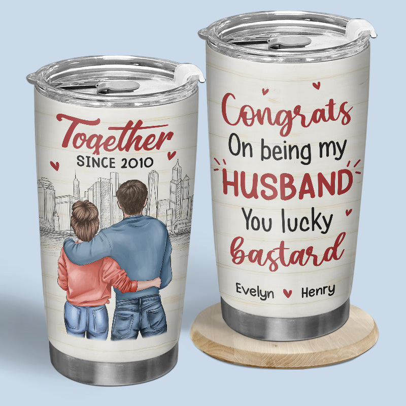 Félicitations pour être mon mari, chanceux bâtard - Verre personnalisé pour couple - Cadeau pour mari et femme, anniversaire